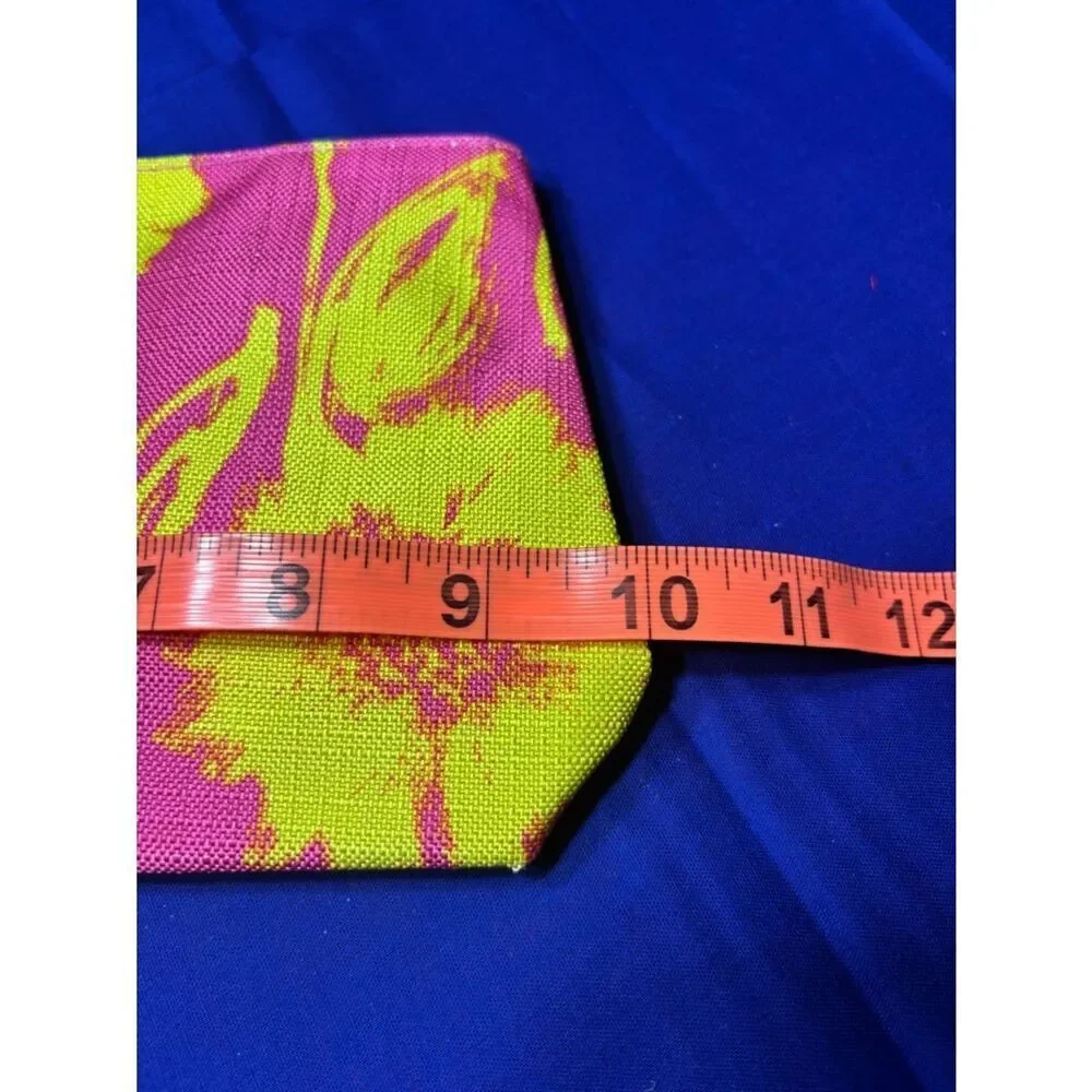 New Clinique Floral Pink and Lime Canvas Cosmetic Pouch